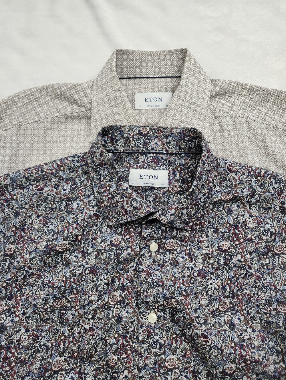 Lot of 2 ETON Men's Contemporary Fit Dress Shirts Size 16.5/42 Paisley Medallion